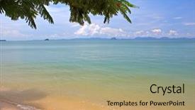  Presentation with tropical leaves and flowers - Slides having leaves over the sand on tropical sunny beach background and a coral colored foreground