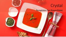  Presentation with green plate - PPT theme consisting of leaves served in white plate background and a red colored foreground