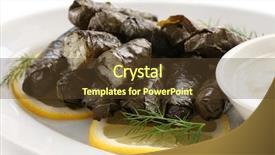  Presentation with turkish - Presentation design enhanced with dolma stuffed grape leaves turkish and greek cuisine background and a tawny brown colored foreground