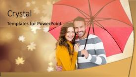  Presentation with autumn leaves - Audience pleasing theme consisting of leaves with couple under umbrella backdrop and a coral colored foreground