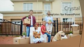  Presentation with new home - Beautiful PPT theme featuring leaving-for-new-home backdrop and a mint green colored foreground