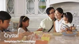  Presentation with work family - PPT theme consisting of leaving for work after family background and a coral colored foreground