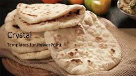  Presentation with turkish bread tiny bread sesame - Theme with lebanese - home made turkish pita bread background and a coral colored foreground