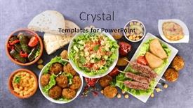  Presentation with lebanese food - PPT theme featuring lebanese-arabic-food-assortment-falafel background and a light blue colored foreground