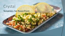 Presentation with olive oil - Presentation design with lebanese-tabbouleh-salad-with-bulgur background and a sky blue colored foreground