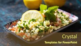  Presentation with olive oil - Presentation design having lebanese-tabbouleh-salad-with-bulgur background and a tawny brown colored foreground
