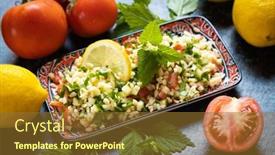  Presentation with olive oil - Presentation theme having lebanese-tabbouleh-salad-with-bulgur background and a tawny brown colored foreground