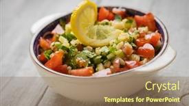  Presentation with olive oil - PPT theme consisting of lebanese-tabbouleh-salad-with-bulgur background and a coral colored foreground