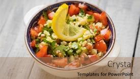 Presentation with olive oil - Presentation featuring lebanese-tabbouleh-salad-with-bulgur background and a coral colored foreground