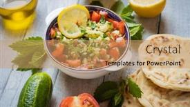  Presentation with olive oil - Slide set with lebanese-tabbouleh-salad-with-bulgur background and a coral colored foreground