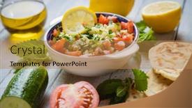  Presentation with olive oil - Presentation enhanced with lebanese-tabbouleh-salad-with-bulgur background and a coral colored foreground