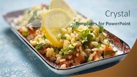  Presentation with olive oil - Presentation theme with lebanese-tabbouleh-salad-with-bulgur background and a sky blue colored foreground