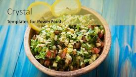  Presentation with olive oil - Theme having lebanese-tabbouleh-salad-with-bulgur background and a yellow colored foreground