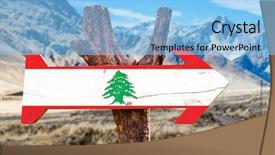  Presentation with desert - Theme consisting of history oflebanon - lebanon flag wooden sign background and a light blue colored foreground