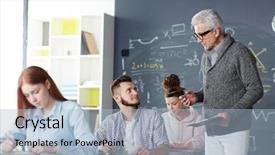  Presentation with managing finances during and after college - Beautiful slide deck featuring lecture 1 - mature college teacher asking one backdrop and a light blue colored foreground