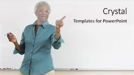  Presentation with teacher professional development - Colorful presentation design enhanced with lecture 1 - senior teacher pointing while gesturing backdrop and a white colored foreground