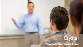  Presentation with education teamwork - Audience pleasing theme consisting of lecture hall - education high school teamwork backdrop and a coral colored foreground