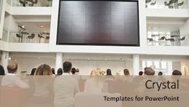  Presentation with lecture hall - Beautiful slide deck featuring lecture hall - students watching big screen backdrop and a coral colored foreground