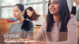  Presentation with students - Theme featuring lecturer-and-multinational-group background and a coral colored foreground