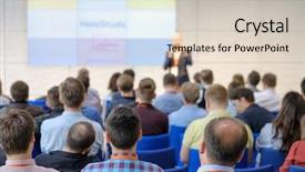  Presentation with lecture hall - Cool new slides with lecturer at the conference hall backdrop and a  colored foreground