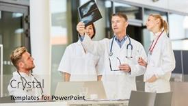  Presentation with physician - Cool new presentation design with lecturer-or-senior-physician-analyzes backdrop and a soft green colored foreground