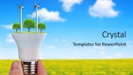  Presentation with energy savings - Audience pleasing slides consisting of led bulb with wind turbines backdrop and a arctic colored foreground