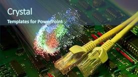 Presentation with network cable - Presentation theme with pcb design - network cable closeup with fiber background and a  colored foreground