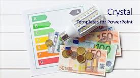  Presentation with energy label - Slide set having led lightbulb with energy label background and a sky blue colored foreground