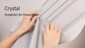  Presentation with curtains - Presentation featuring ledge - woman hanging curtains over window background and a light gray colored foreground