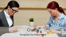  Presentation with women creating - PPT theme enhanced with left brain - waist-up portrait of two pretty background and a mint green colored foreground