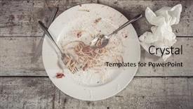  Presentation with end - Audience pleasing presentation theme consisting of left overs - plate of spaghetti backdrop and a mint green colored foreground