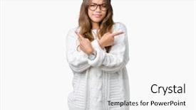  Presentation with direction - PPT layouts having left overs - young beautiful brunette hipster woman background and a  colored foreground