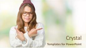  Presentation with direction - PPT theme enhanced with left overs - young beautiful brunette hipster woman background and a  colored foreground