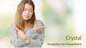  Presentation with direction - Amazing presentation having left overs - young beautiful brunette woman wearing backdrop and a  colored foreground