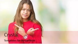  Presentation with direction - Slide deck consisting of left overs - young beautiful brunette woman wearing background and a  colored foreground