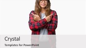  Presentation with pcos woman - Amazing presentation design having left overs - young beautiful brunette woman wearing backdrop and a  colored foreground