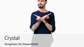  Presentation with isolated paw prints over white - Slide deck enhanced with left overs - young handsome man over isolated background and a  colored foreground