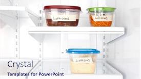  Presentation with refrigerator - Theme consisting of leftover-containers-of-food background and a sky blue colored foreground