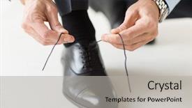  Presentation with fashion - PPT theme having leg and hands tying shoe background and a light gray colored foreground