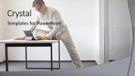  Presentation with exercise - Cool new slide deck with leg exercise during office work - backdrop and a soft green colored foreground