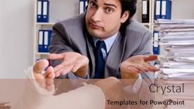  Presentation with employee - Slide deck enhanced with leg-injured-employee-working background and a  colored foreground