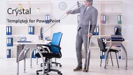  Presentation with employee - Colorful presentation design enhanced with leg injured male employee working backdrop and a lemonade colored foreground