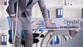  Presentation with employee - Presentation theme enhanced with leg-injured-male-employee-working background and a light blue colored foreground