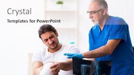  Presentation with aid - Amazing PPT layouts having leg-injured-man-visiting-old backdrop and a white colored foreground