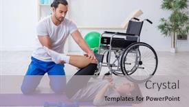  Presentation with sport coach - Colorful PPT theme enhanced with leg-injured-woman-doing-sport backdrop and a light gray colored foreground
