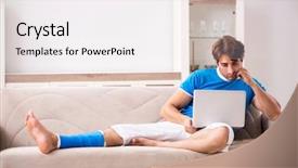  Presentation with plaster - Theme featuring leg injured young man background and a white colored foreground