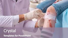  Presentation with young man and a woman - Audience pleasing presentation theme consisting of leg injured young woman visiting backdrop and a gray colored foreground