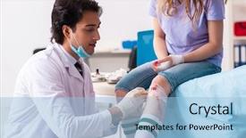  Presentation with physical therapy fracture leg - Presentation theme consisting of leg injured young woman visiting background and a light blue colored foreground