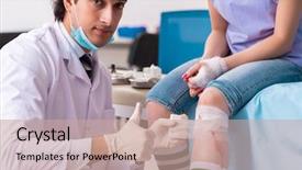  Presentation with plaster - Audience pleasing presentation theme consisting of leg injured young woman visiting backdrop and a coral colored foreground