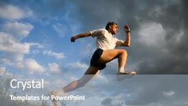  Presentation with training aspire man running - Cool new presentation theme with leg muscle - image of pumped man training backdrop and a light blue colored foreground